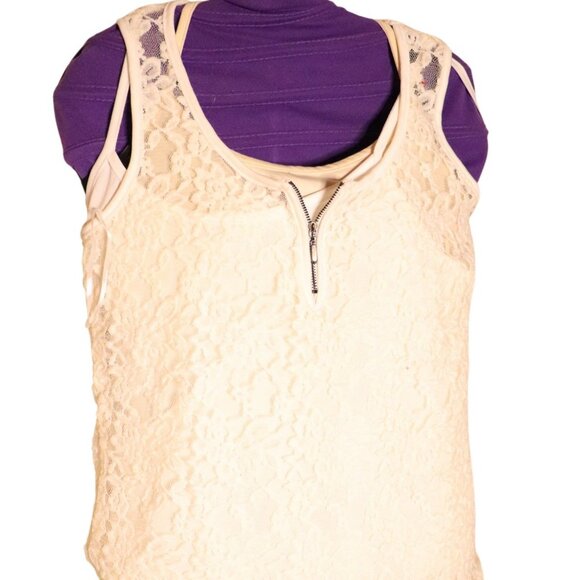 NEW WOMAN DESIGN BEIGE LACE BLOUSE WITH CAMI - Picture 1 of 2